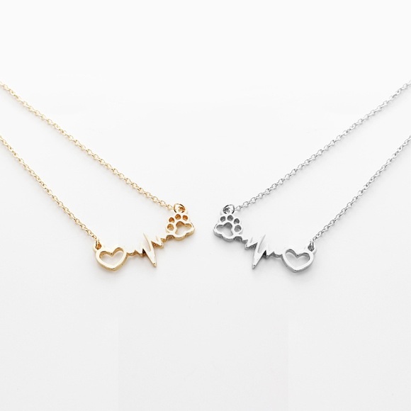 Jewelry - Silver Gold Heartbeat Paw Necklace Dog Cat Lover